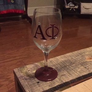 Hand painted Alpha Phi wine glass